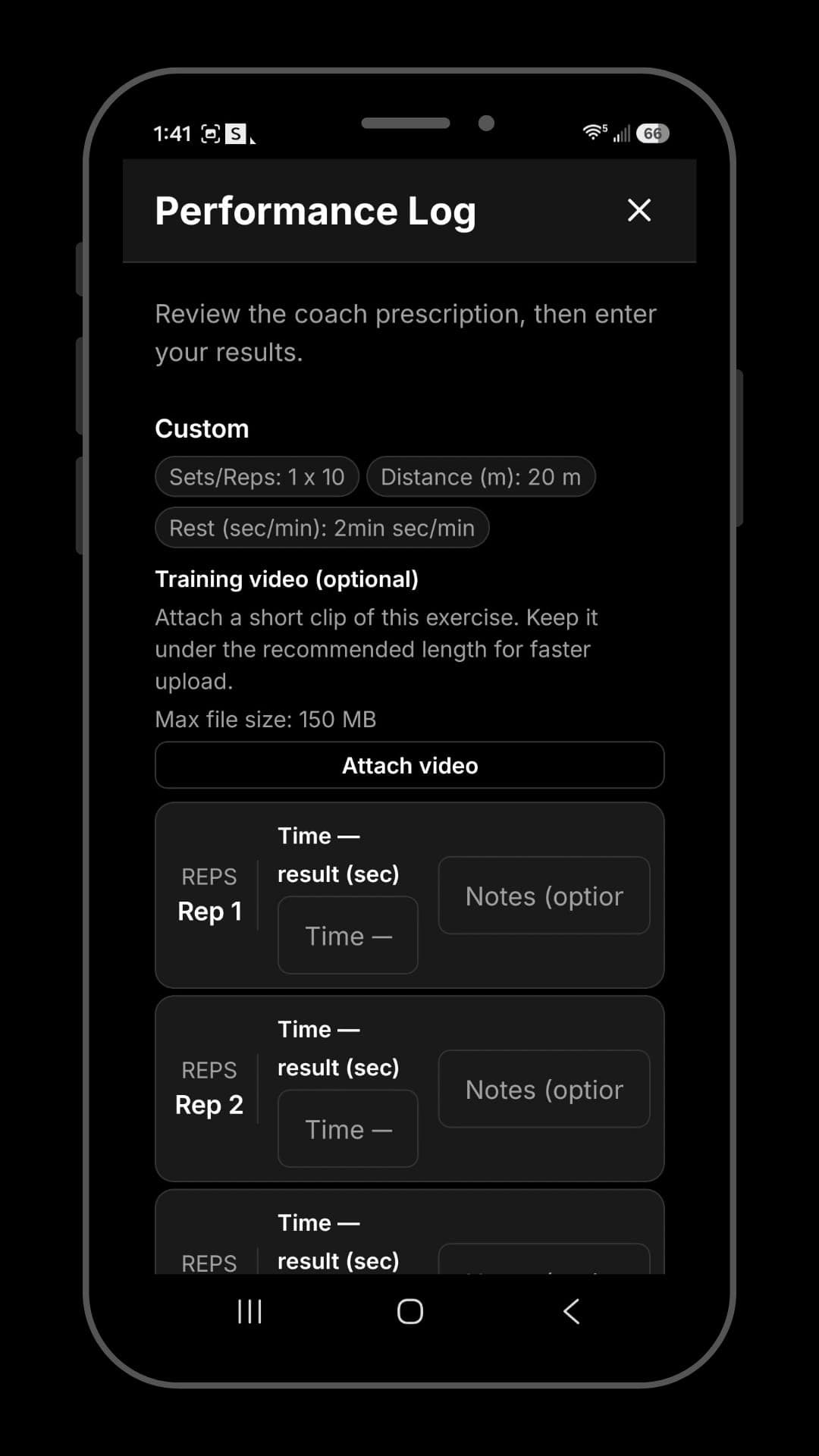 Chaperone app performance log for entering results and attaching video