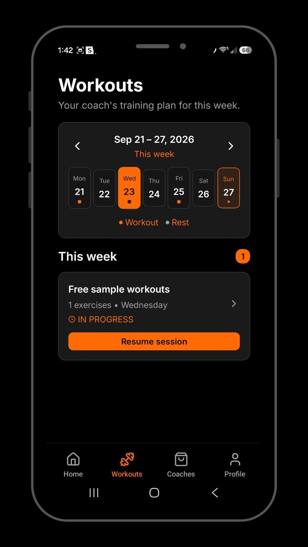 Chaperone app weekly workout plan